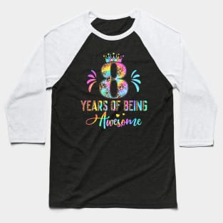 Kids Eight Year Old Rainbow 8Th Birthday Leopard For Girls 8 Baseball T-Shirt